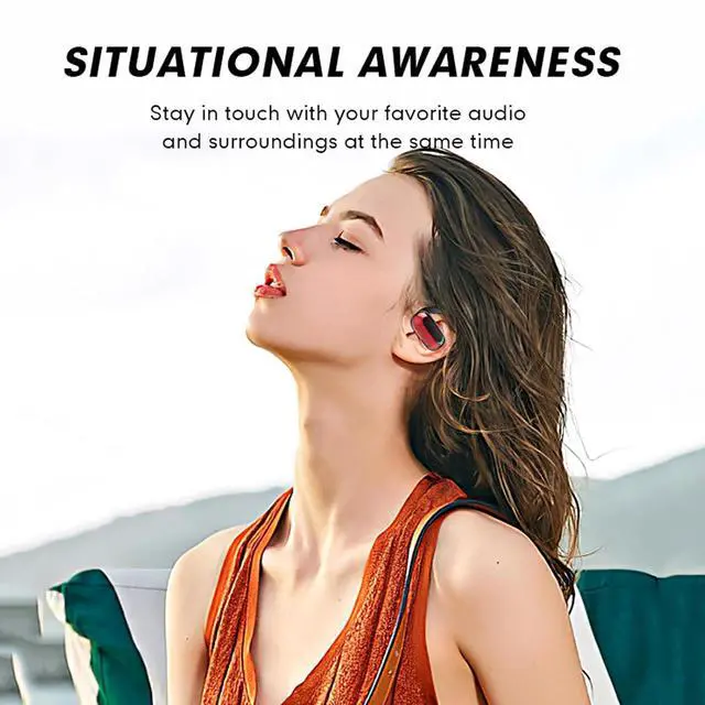 Alt view image 5 of 7 - F9 Single One Ear Wireless Bluetooth 5.3 Open Ear Air Bone Conduction Earbud with Earhook, Green
