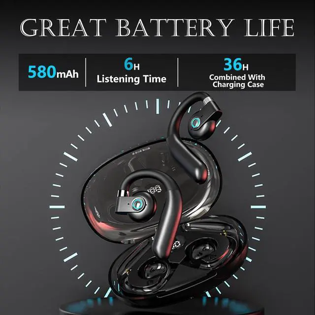 Alt view image 4 of 6 - Wireless Open Ear Headphones with Hook Bluetooth Bone Conduction Headphones Wireless Head Set Earphones Running Workout Over The Ear Bluetooth Bone Conduction Earbuds Induction Earphones