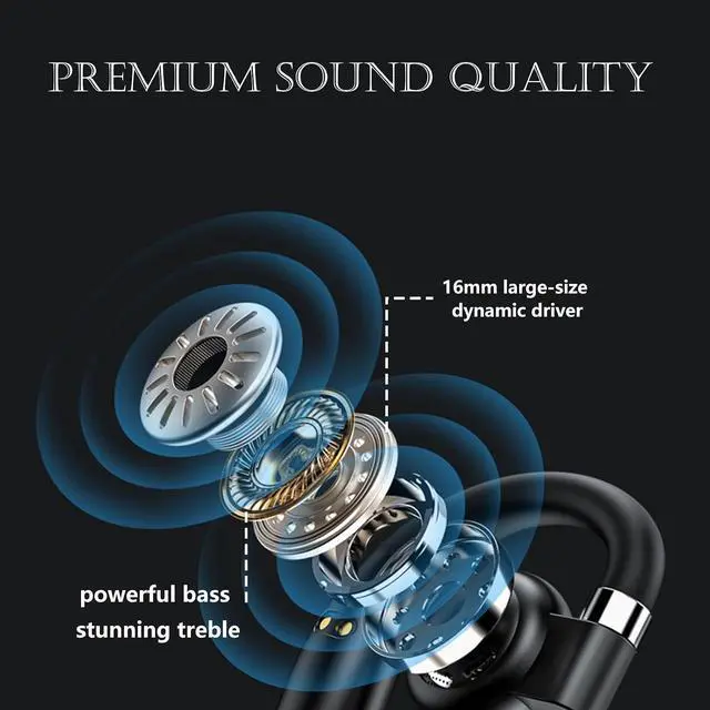 Alt view image 3 of 6 - Wireless Open Ear Headphones with Hook Bluetooth Bone Conduction Headphones Wireless Head Set Earphones Running Workout Over The Ear Bluetooth Bone Conduction Earbuds Induction Earphones