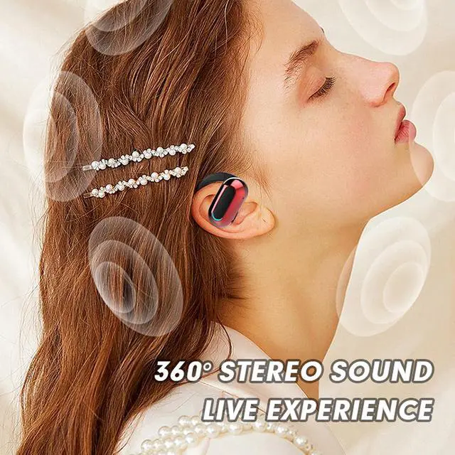 Alt view image 6 of 7 - F9 Single One Ear Wireless Bluetooth 5.3 Open Ear Air Bone Conduction Earbud with Earhook, Green