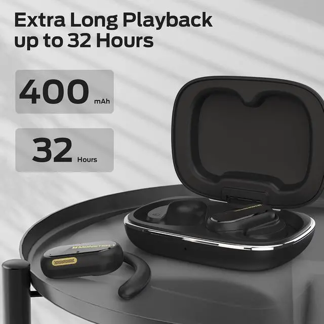 Alt view image 6 of 7 - Monster Open Ear AC312 Headphones, Bluetooth 5.4 Wireless Earbuds with Noise Cancelling Mic for Clear Calls, Powerful Sound by 16mm Large Drivers, Touch Control 32H Playtime, IPX5 Waterproof for Sport