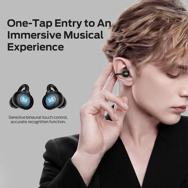 Alt view image 5 of 7 - Monster Open Ear AC339 Earbuds, Bluetooth 6.0 Headphones Stereo Sound, Clip on Wireless Earbuds 40 Hours Playback,Touch Control, IPX6 Waterproof,Black