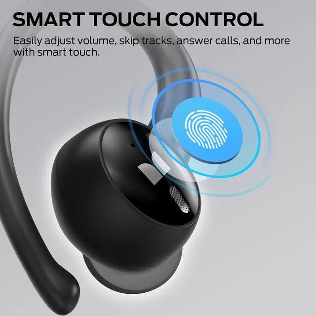 Alt view image 4 of 7 - Monster N Lite 216 Wireless Earbuds, Sports Earbuds with Earhooks, Noise Cancelling Headset, Stereo Deep Bass Over Ear Buds 48H Playtime, IPX6 Waterproof Earphones for Sports/Running/WorkoutBlack