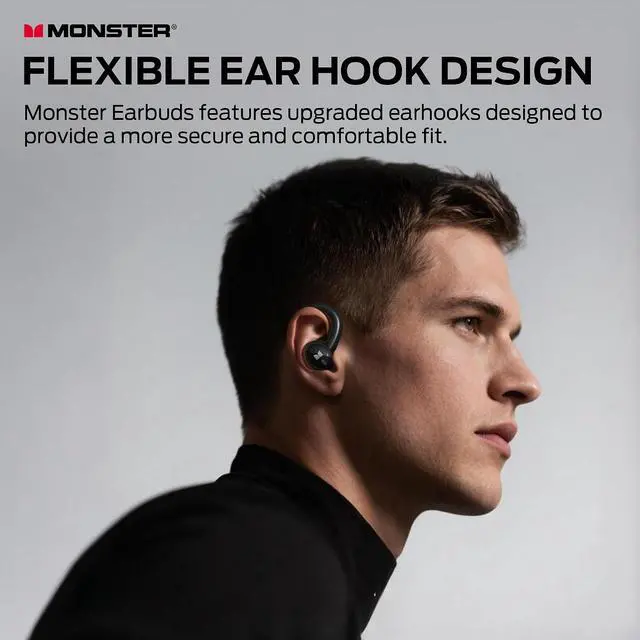 Alt view image 3 of 7 - Monster N Lite 216 Wireless Earbuds, Sports Earbuds with Earhooks, Noise Cancelling Headset, Stereo Deep Bass Over Ear Buds 48H Playtime, IPX6 Waterproof Earphones for Sports/Running/WorkoutBlack