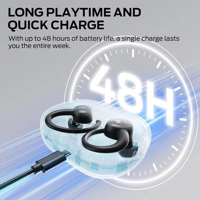 Alt view image 6 of 7 - Monster N Lite 216 Wireless Earbuds, Sports Earbuds with Earhooks, Noise Cancelling Headset, Stereo Deep Bass Over Ear Buds 48H Playtime, IPX6 Waterproof Earphones for Sports/Running/WorkoutBlack