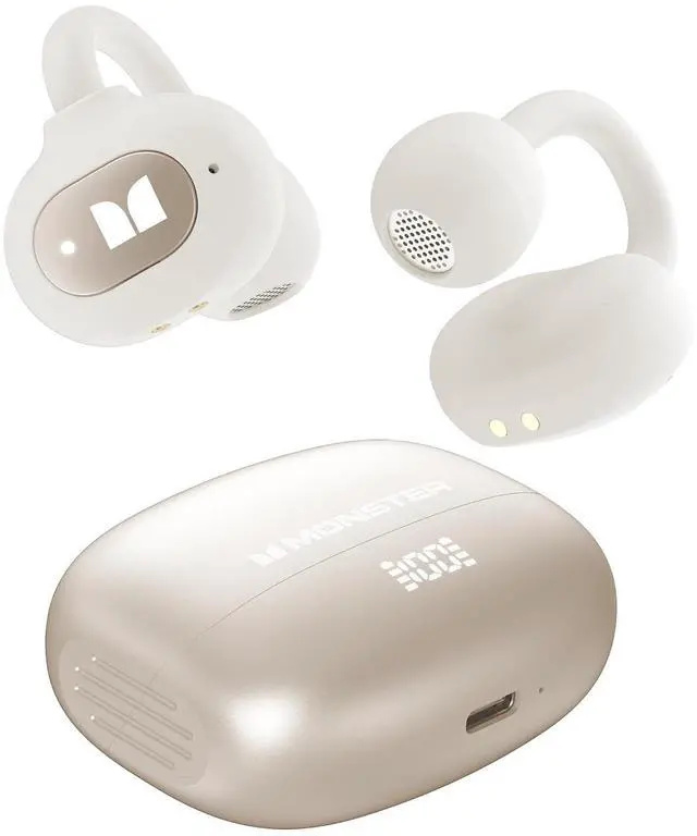 Main image of Monster Open Ear AC339 Earbuds, Bluetooth 6.0 Earphones Stereo Sound, Open Ear Clip Wireless Earbuds 40 Hours Playback, with Smart Digital Display Design, Touch Control, IPX6 Waterproof,Beige