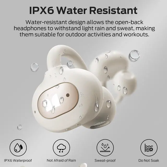 Alt view image 7 of 7 - Monster Open Ear AC339 Earbuds, Bluetooth 6.0 Earphones Stereo Sound, Open Ear Clip Wireless Earbuds 40 Hours Playback, with Smart Digital Display Design, Touch Control, IPX6 Waterproof,Beige
