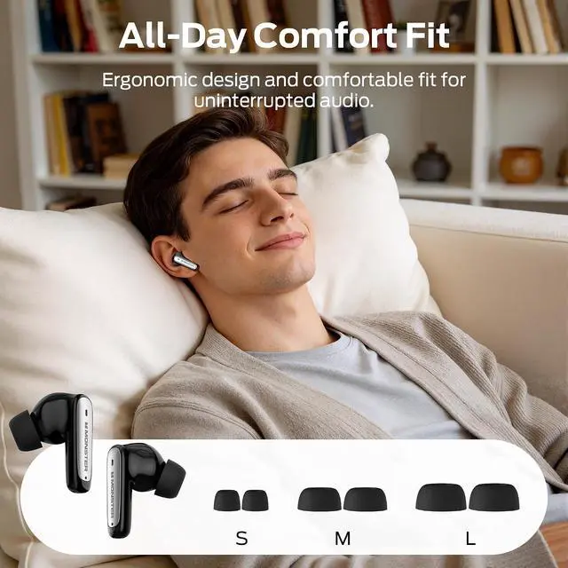 Alt view image 2 of 7 - Monster Wireless Earbuds, Bluetooth 6.0 Headphones Deep Bass, Black