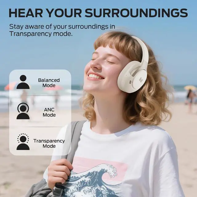 Alt view image 4 of 7 - Monster Persona 5th ANC Wireless Bluetooth Over Ear Headphones with Microphone, 70H Playtime, Bluetooth 6.0, Comfortable and Foldable Design (Beige)
