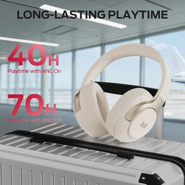 Alt view image 7 of 7 - Monster Persona 5th ANC Wireless Bluetooth Over Ear Headphones with Microphone, 70H Playtime, Bluetooth 6.0, Comfortable and Foldable Design (Beige)