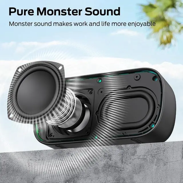 Alt view image 2 of 7 - Monster S150 Speaker, Strong Bluetooth 5.4, IPX7 Waterproof Wireless Speaker, Support Sulti Channel Connection, HD Hands Free Calling, Compact Design Bluetooth Speakers Black