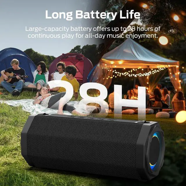 Alt view image 3 of 7 - Oraolo Speaker S200 Wireless Portable Bluetooth Speaker, 24H Playtime, IPX6 Waterproof, 50W Stereo Sound, Bluetooth 5.4, Dual Bass Speakers, Perfect for Home, Parties, and Travel.Black