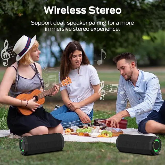 Alt view image 6 of 7 - Oraolo Speaker S200 Wireless Portable Bluetooth Speaker, 24H Playtime, IPX6 Waterproof, 50W Stereo Sound, Bluetooth 5.4, Dual Bass Speakers, Perfect for Home, Parties, and Travel.Black