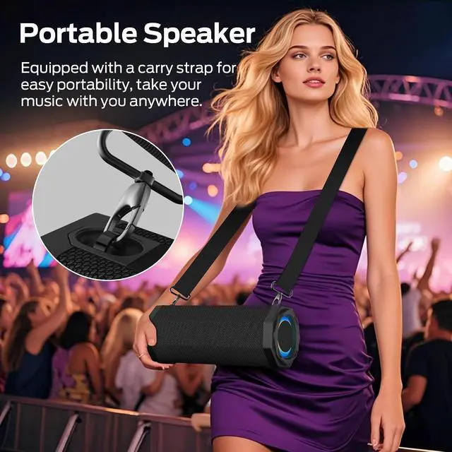 Alt view image 7 of 7 - Oraolo Speaker S200 Wireless Portable Bluetooth Speaker, 24H Playtime, IPX6 Waterproof, 50W Stereo Sound, Bluetooth 5.4, Dual Bass Speakers, Perfect for Home, Parties, and Travel.Black