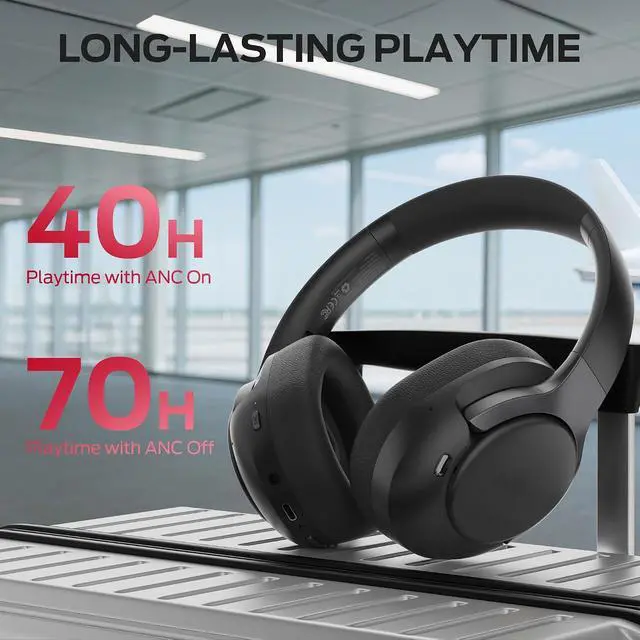 Alt view image 6 of 7 - Oraolo Hybrid Active Noise Cancelling Headphones, Wireless Over Ear Headphones with Deep Bass Sound, Bluetooth 6.0, 70H Playtime, Foldable Comfort Headphone for Travel/Work/Home
