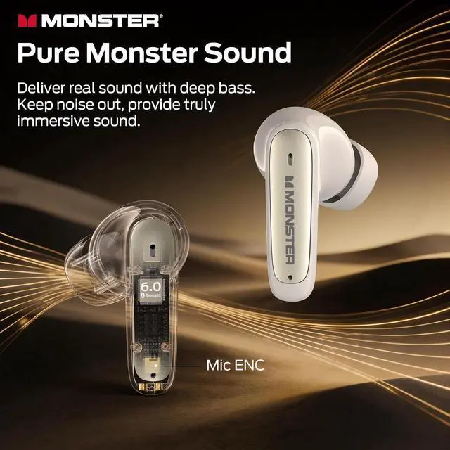 Alt view image 3 of 7 - Monster N Lite 310 True Wireless Earbuds, Bluetooth 6.0 Headphones Deep Bass, Earbuds with ENC Noise Cancelling Mic for Clear Calls, 32H Playback, Bluetooth Earbuds for Laptop/Phones/Sports, White