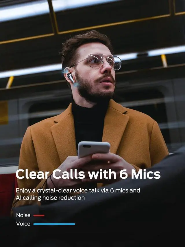 Alt view image 3 of 7 - Monster Clarity 8.0 Hybrid Active Noise Cancelling Wireless Earbuds, 42dB in Ear ANC Earphones Deep Bass with 6 Mics, Bluetooth 5.2, 50H Play Time with Wireless Charging CaseBlue