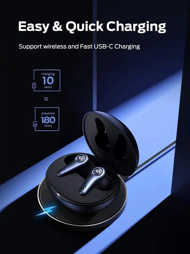 Alt view image 7 of 7 - Monster Clarity 8.0 Hybrid Active Noise Cancelling Wireless Earbuds, 42dB in Ear ANC Earphones Deep Bass with 6 Mics, Bluetooth 5.2, 50H Play Time with Wireless Charging CaseBlue