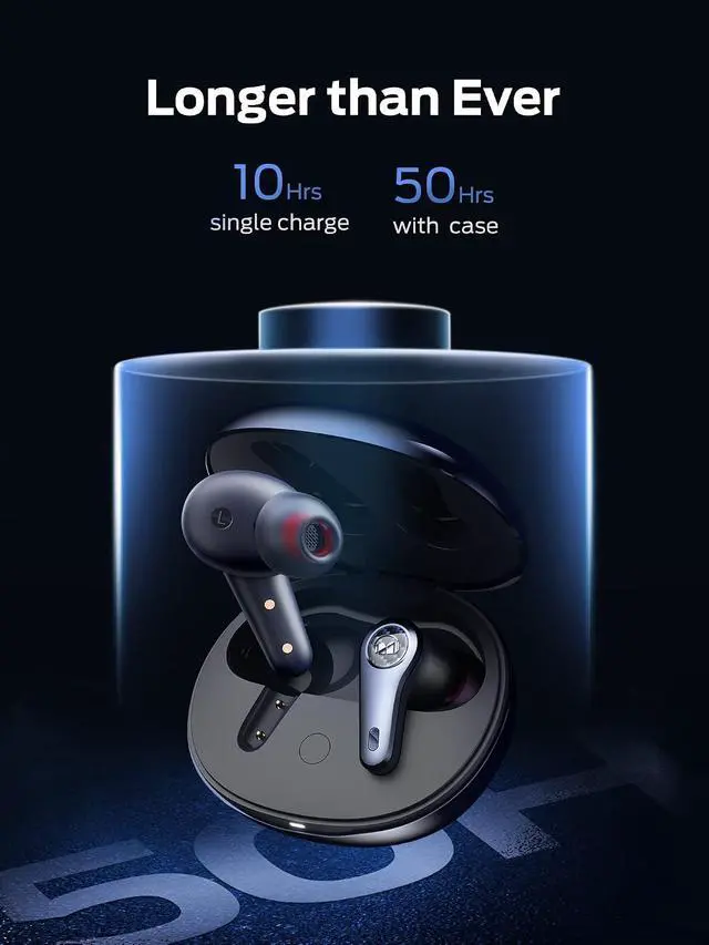Alt view image 6 of 7 - Monster Clarity 8.0 Hybrid Active Noise Cancelling Wireless Earbuds, 42dB in Ear ANC Earphones Deep Bass with 6 Mics, Bluetooth 5.2, 50H Play Time with Wireless Charging CaseBlue