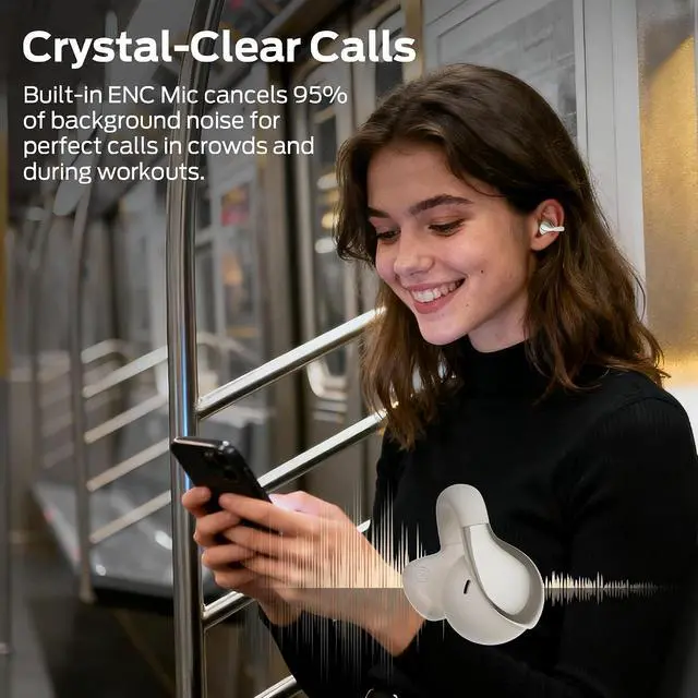 Alt view image 4 of 7 - Oraolo Open Ear AC225 Earbuds, Stereo Sound, Bluetooth 6.0 Open Ear Headphones, Lightweight Comfort Clip On Earbuds with ENC Mic for Clear Calls, 36H Playtime, Touch Control, IPX6 Waterproof, White