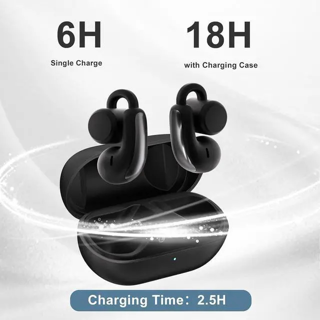 Alt view image 7 of 7 - Open Ear Clip On Wireless Earbuds, Bluetooth 5.4 Headphones with ANC & Dual Mics, IP65 Waterproof, 18 Hour Playtime Earphone, Touch Control & Multipoint Connection for Running, Workout & Gym