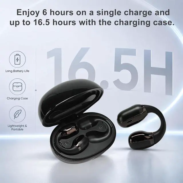 Alt view image 4 of 7 - Open Ear Clip On Earbuds, Bluetooth 5.4 Wireless Headphones IP65 Waterproof Lightweight 16H Playtime Touch Control Earphones Comfort Design for Small Ears&Glasses