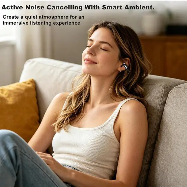 Alt view image 3 of 7 - Open Ear Clip On Wireless Earbuds, Bluetooth 5.4 with ANC & Dual Mics, IP65 Waterproof, 18H Playtime, Touch Control & Multipoint Connection for Sports, Work and Commute