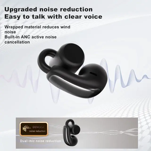 Alt view image 4 of 7 - Open Ear Clip On Wireless Earbuds, Bluetooth 5.4 with ANC & Dual Mics, IP65 Waterproof, 18H Playtime, Touch Control & Multipoint Connection for Sports, Work and Commute