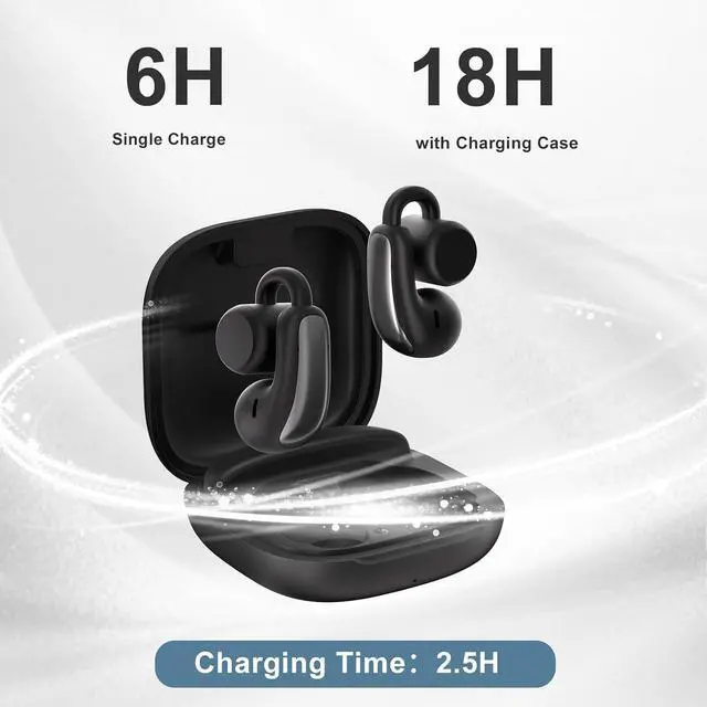 Alt view image 7 of 7 - Open Ear Clip On Wireless Earbuds, Bluetooth 5.4 with ANC & Dual Mics, IP65 Waterproof, 18H Playtime, Touch Control & Multipoint Connection for Sports, Work and Commute