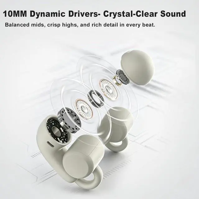 Alt view image 2 of 7 - Open Ear Clip On Wireless Earbuds, Bluetooth 5.4 with ANC & Dual Mics, IP65 Waterproof, 18H Playtime, Touch Control & Multipoint Connection for Sports, Work and Commute