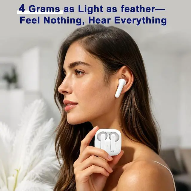 Alt view image 4 of 7 - Wireless Earbuds, Bluetooth 6.0 13mm Dynamic Drivers Hi Fi Stereo Headphones, IP65 Waterproof Dustproof, 4g Ultra Lightweight in Ear Earphones with Mic for Android iOS Sports Work Travel