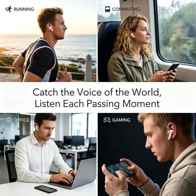 Alt view image 7 of 7 - Wireless Earbuds, Bluetooth 6.0 13mm Dynamic Drivers Hi Fi Stereo Headphones, IP65 Waterproof Dustproof, 4g Ultra Lightweight in Ear Earphones with Mic for Android iOS Sports Work Travel