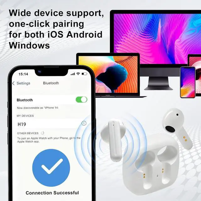 Alt view image 6 of 7 - Wireless Earbuds, Bluetooth 6.0 13mm Dynamic Drivers Hi Fi Stereo Headphones, IP65 Waterproof Dustproof, 4g Ultra Lightweight in Ear Earphones with Mic for Android iOS Sports Work Travel