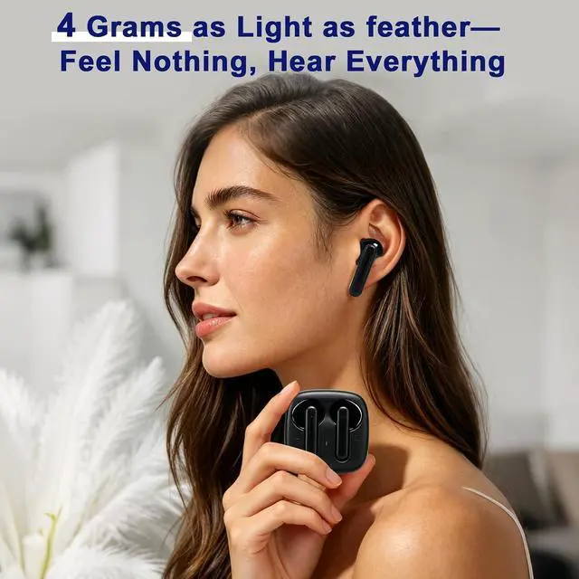 Alt view image 4 of 7 - Wireless Earbuds, Bluetooth 6.0 13mm Dynamic Drivers Hi Fi Stereo Headphones, IP65 Waterproof Dustproof, 4g Ultra Lightweight in Ear Earphones with Mic for Android iOS Sports Work Travel