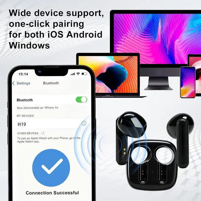 Alt view image 6 of 7 - Wireless Earbuds, Bluetooth 6.0 13mm Dynamic Drivers Hi Fi Stereo Headphones, IP65 Waterproof Dustproof, 4g Ultra Lightweight in Ear Earphones with Mic for Android iOS Sports Work Travel