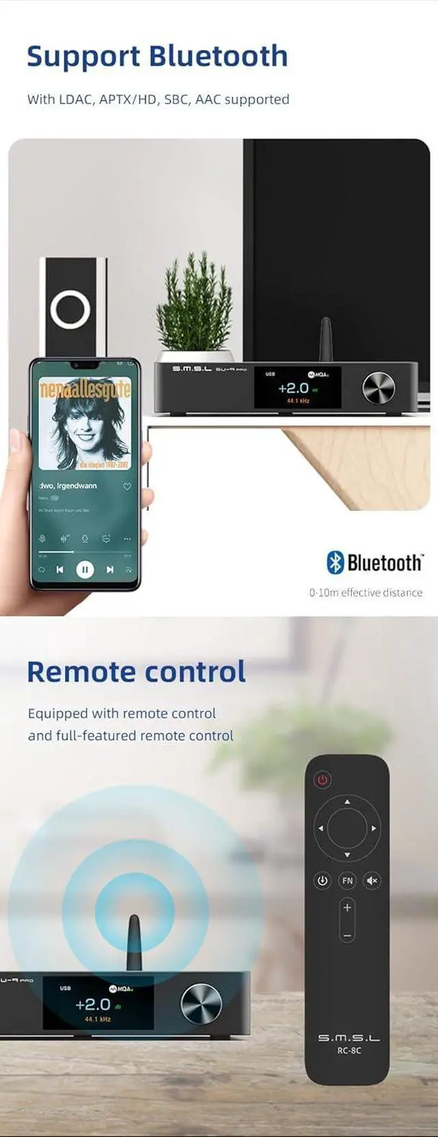 Alt view image 7 of 7 - S.M.S.L SU 9 PRO ES9039MPRO Decoder MQA&MQA CD Bluetooth 5.0 High Res Audio DAC XU316 768kHz/32Bit DSD512 with Remote Control