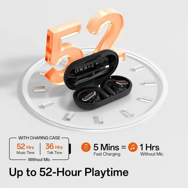 Alt view image 6 of 7 - Link 20 Open Ear Headphones with Detachable Boom Mic, 5 Mic Call Noise Cancelling, 52H Battery Life, IPX7 Waterproof, Wireless Headset for Work Call and Meeting, Sports