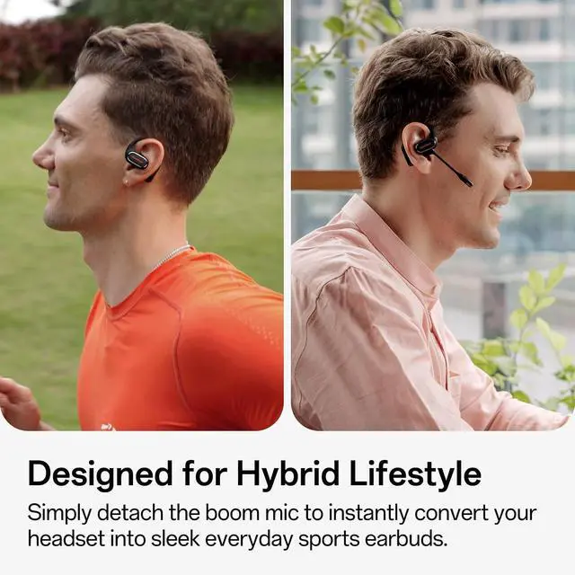 Alt view image 7 of 7 - Link 20 Open Ear Headphones with Detachable Boom Mic, 5 Mic Call Noise Cancelling, 52H Battery Life, IPX7 Waterproof, Wireless Headset for Work Call and Meeting, Sports