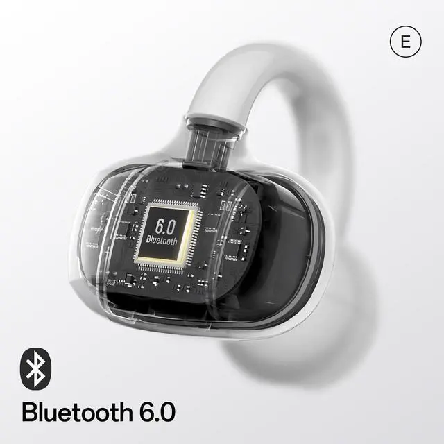 Alt view image 7 of 7 - E Open Ear Headphones Clip On Earbuds 4G Lightweight Comfort Bluetooth 6.0 Powerful Bass Sound 28 Hours of Playtime AI Clear Call IPX4 Waterproof Wireless Over Ear Earbuds
