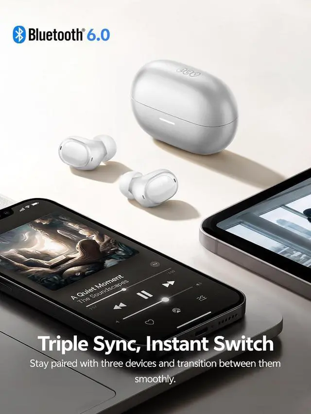 Alt view image 6 of 7 - MeloBuds A30 Aadptive Active Noise Cancelling Wireless Earbuds, 8 Mics ENC Clear Call Ear Buds, 60dB ANC Hi Res Audio Bluetooth 6.0 Headphones, Comfort Lightweight, IPX5 Waterproof Earphone