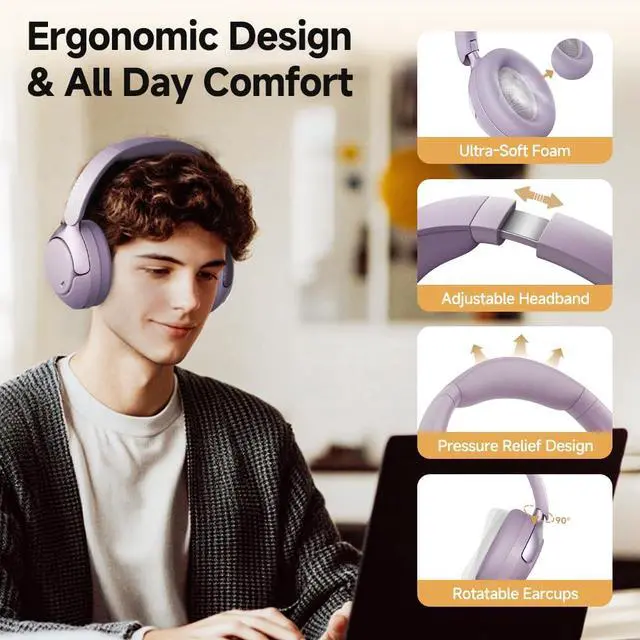 Alt view image 7 of 7 - H3 PRO Adaptive ANC Wireless Headphones Over Ear, 50dB Active Noise Cancellation with Multiple Modes, LDAC Hi Res Wireless Audio, 55H Playtime, Custom EQ via App, Bluetooth 5.4