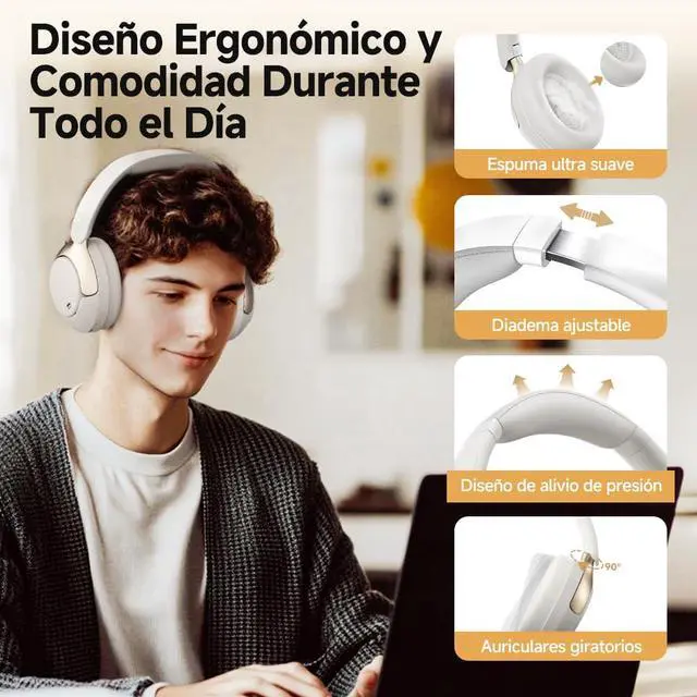 Alt view image 7 of 7 - H3 PRO Adaptive ANC Wireless Headphones Over Ear, 50dB Active Noise Cancellation with Multiple Modes, LDAC Hi Res Wireless Audio, 55H Playtime, Custom EQ via App, Bluetooth 5.4