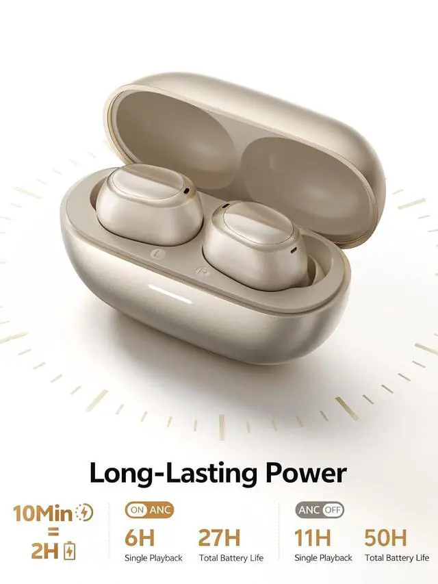 Alt view image 5 of 7 - MeloBuds A30 Aadptive Active Noise Cancelling Wireless Earbuds, 8 Mics ENC Clear Call Ear Buds, 60dB ANC Hi Res Audio Bluetooth 6.0 Headphones, Comfort Lightweight, IPX5 Waterproof Earphone