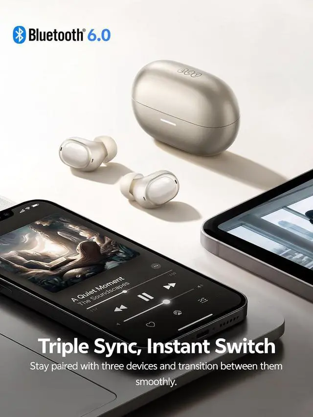 Alt view image 6 of 7 - MeloBuds A30 Aadptive Active Noise Cancelling Wireless Earbuds, 8 Mics ENC Clear Call Ear Buds, 60dB ANC Hi Res Audio Bluetooth 6.0 Headphones, Comfort Lightweight, IPX5 Waterproof Earphone