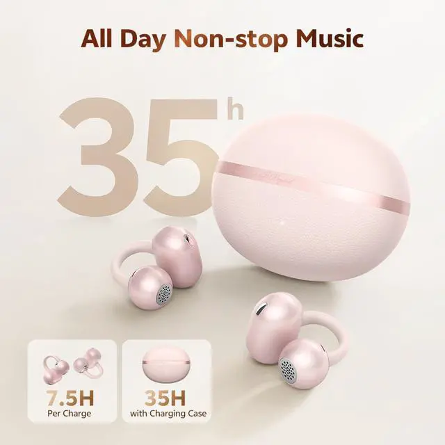 Alt view image 5 of 7 - Crossky C50 Clip On Earbuds Open Ear Wireless Bluetooth 6.0 Headphones with 4 Mic, 35H Playtime Ear Cuff Earbuds Comfortable for Running/Fintness, IPX5 Waterproof, Ultra Lightweight