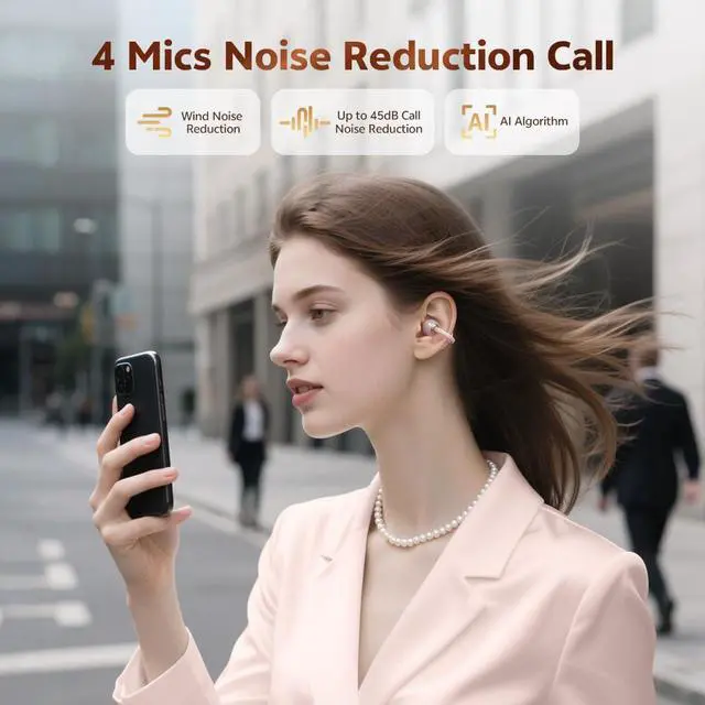 Alt view image 6 of 7 - Crossky C50 Clip On Earbuds Open Ear Wireless Bluetooth 6.0 Headphones with 4 Mic, 35H Playtime Ear Cuff Earbuds Comfortable for Running/Fintness, IPX5 Waterproof, Ultra Lightweight