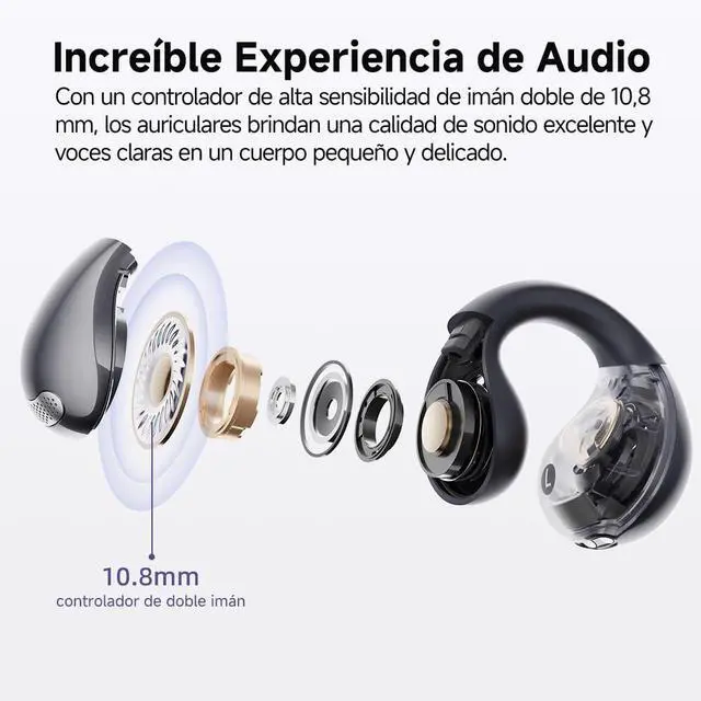 Alt view image 3 of 7 - Crossky C30 Open Ear Headphones Wireless Bluetooth, Clip On Earbuds with 4 ENC Noise Cancelling Mic, Stable Fit, Dual Connection, EQ Customized, Sports Earphones for Workout/Running