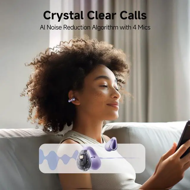 Alt view image 6 of 7 - Crossky C30 Open Ear Headphones Wireless Bluetooth, Clip On Earbuds with 4 ENC Noise Cancelling Mic, Stable Fit, Dual Connection, EQ Customized, Sports Earphones for Workout/Running