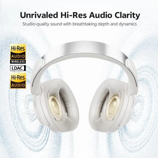 Alt view image 4 of 7 - H3S Wireless Over Ear Headphones, Hybrid Active Noise Cancelling Headphones, Hi Res Wireless, 102H Playtime, Fast Charging, Comfort Fit, Dual Connection, Bluetooth 6.0(White)