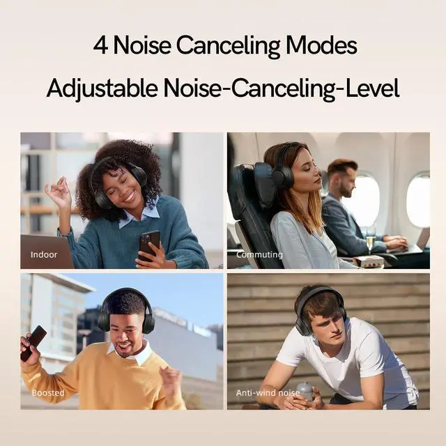 Alt view image 3 of 7 - H3 ANC Bluetooth Headphones Over Ear, Active Noise Cancelling Bluetooth 5.4 Headphones with Microphones, Hi Res Audio Sound, Multipoint Connection, 60H Playback, Custom EQ via App(Black)